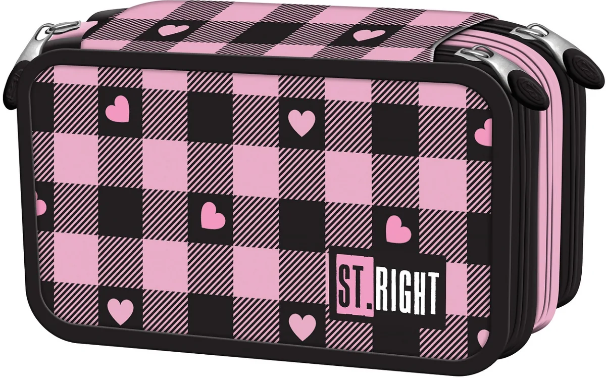 Penar cu Rechizite St. Right Pink Checkered cu 3 Fermoare