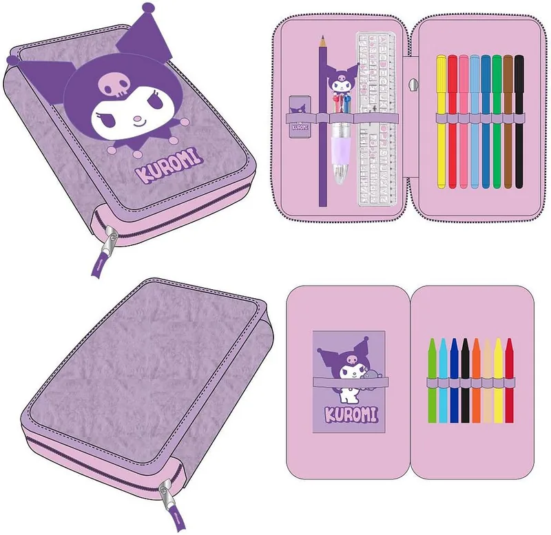 Penar Echipat Cerda Hello Kitty Kuromi 2 Compartimente cu Fermoar Mov
