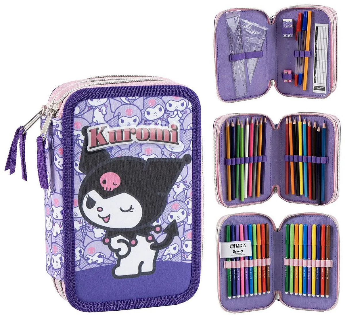Penar Echipat Cerda Hello Kitty Kuromi 3 Compartimente cu Fermoar