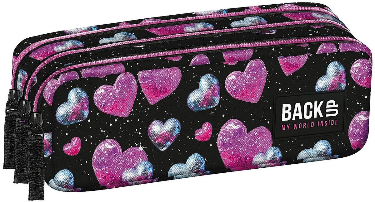 Penar Școlar BackUp 8G Glitter Hearts 3 Fermoare
