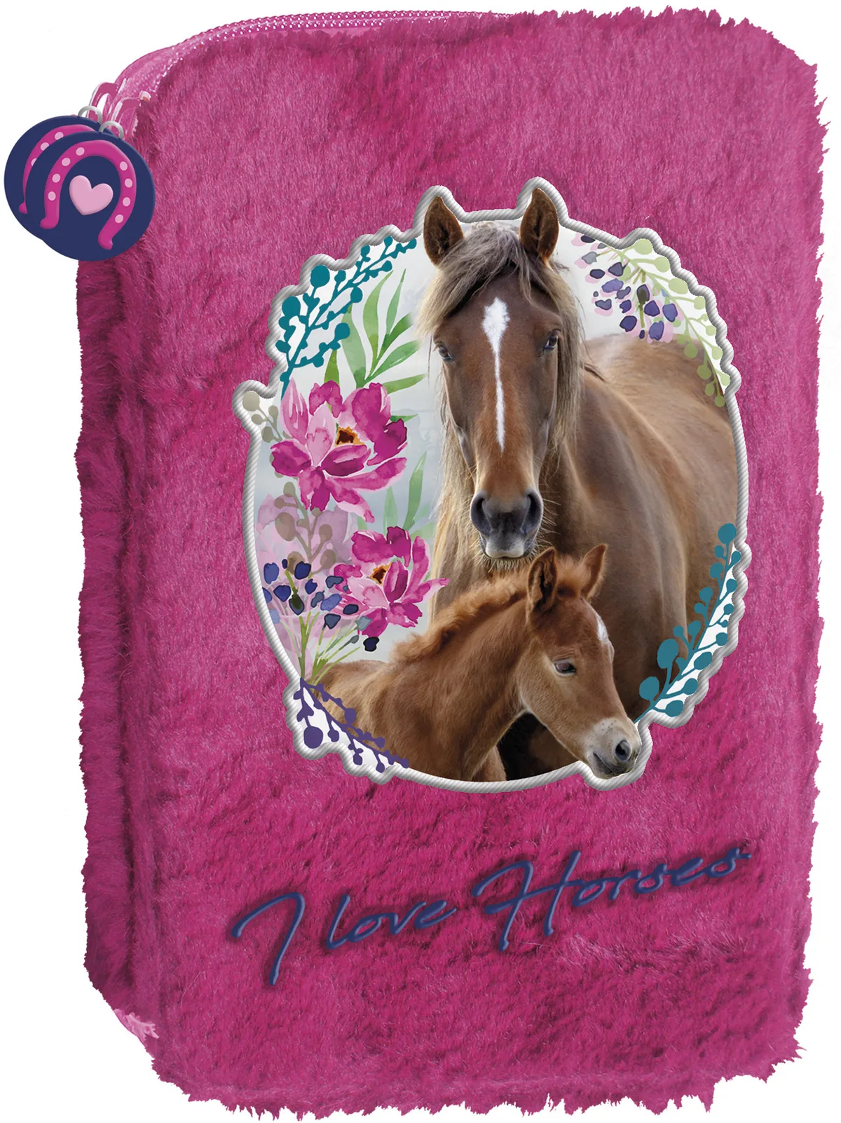 Penar Scolar Derform Horses cu 2 Fermoare Pluș