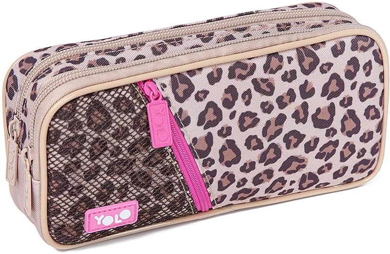 Penar Scolar YOLO Leopard Fete 2 Fermoare Roz
