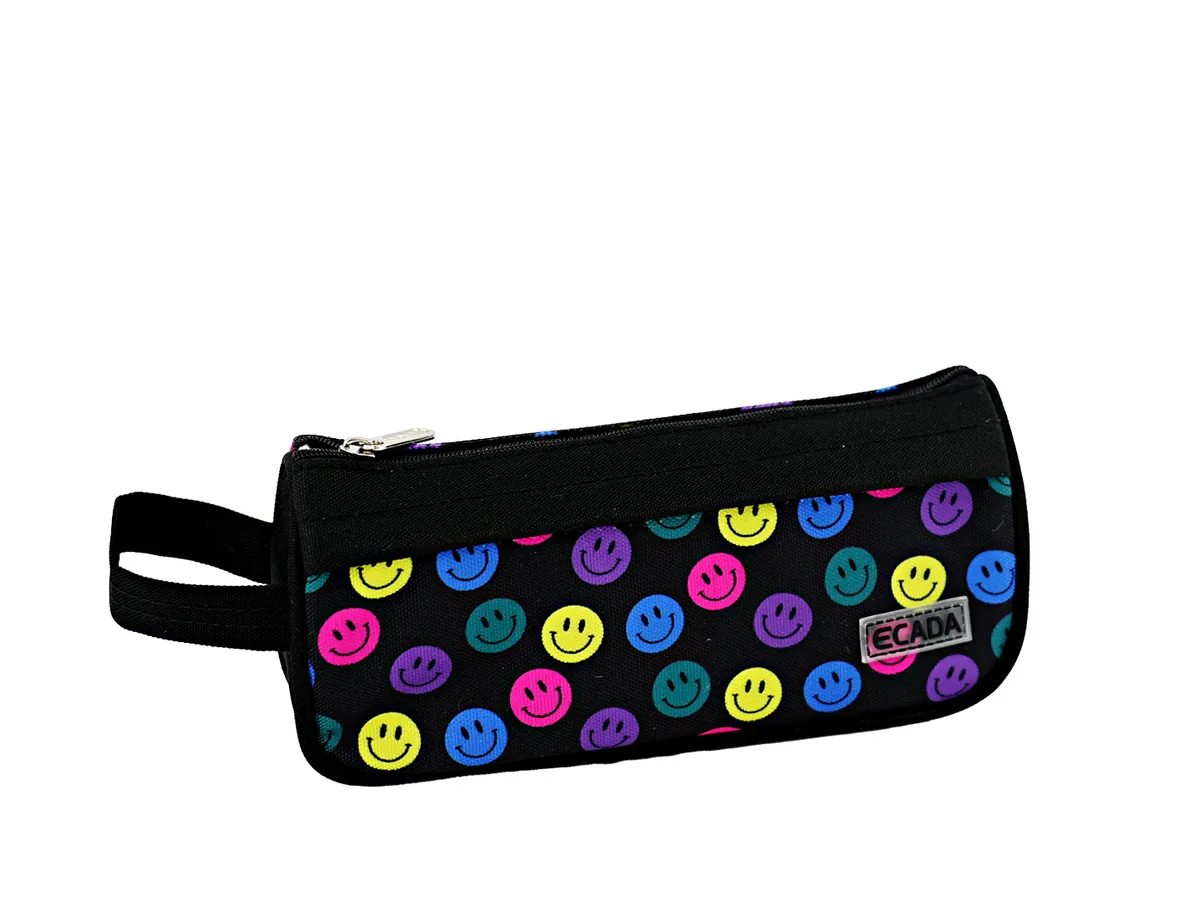 Penar Tip Etui Ecada Smiley 1 Fermoar 21x5x9cm Negru