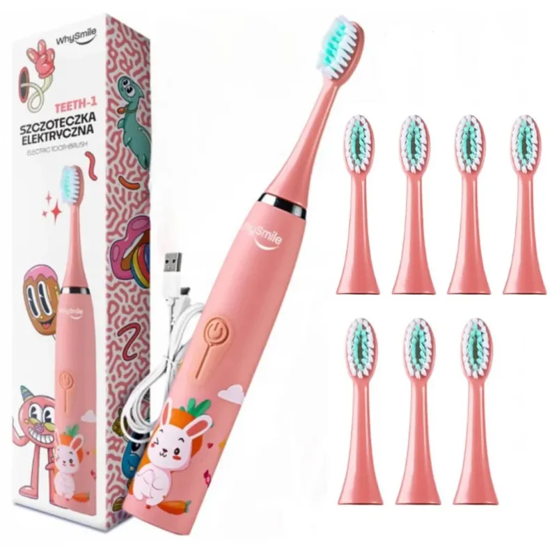 Periuta Electrica Sonica WhySmile Copii Reincarcabila 8 Capete Roz