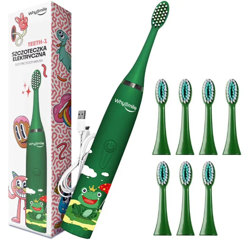Periuta de Dinti Sonica WhySmile Copii 32000 Miscari/Minut 4 Moduri 8 Capete Verde