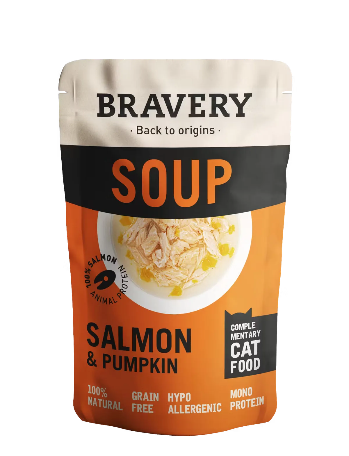 Hrana Umeda pentru Pisici Bravery Soups Cat Somon si Dovleac 40g