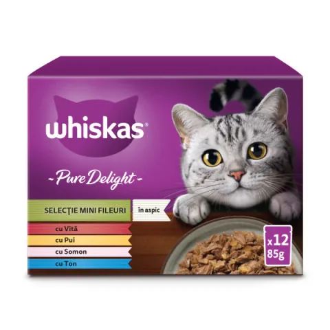 Hrana Umeda Whiskas Pure Delight Pisici Adulte Selectii Carne in Aspic 12x85g