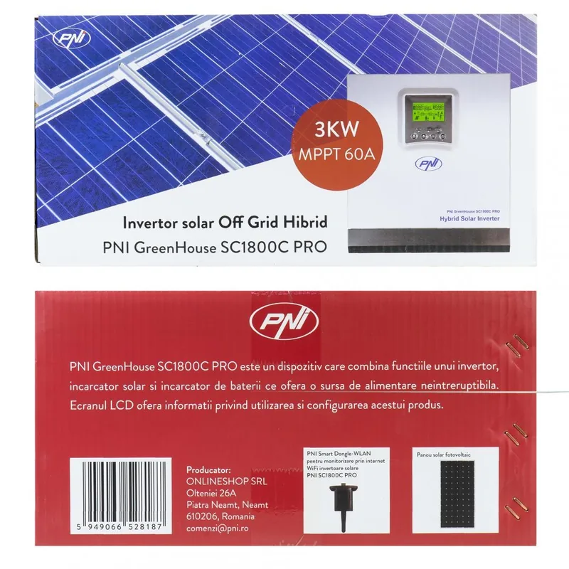 PNI GreenHouse SC1800C PRO 3000W 24V MPPT 60A Off Grid Hibrid Sinus Pur - imagine 10
