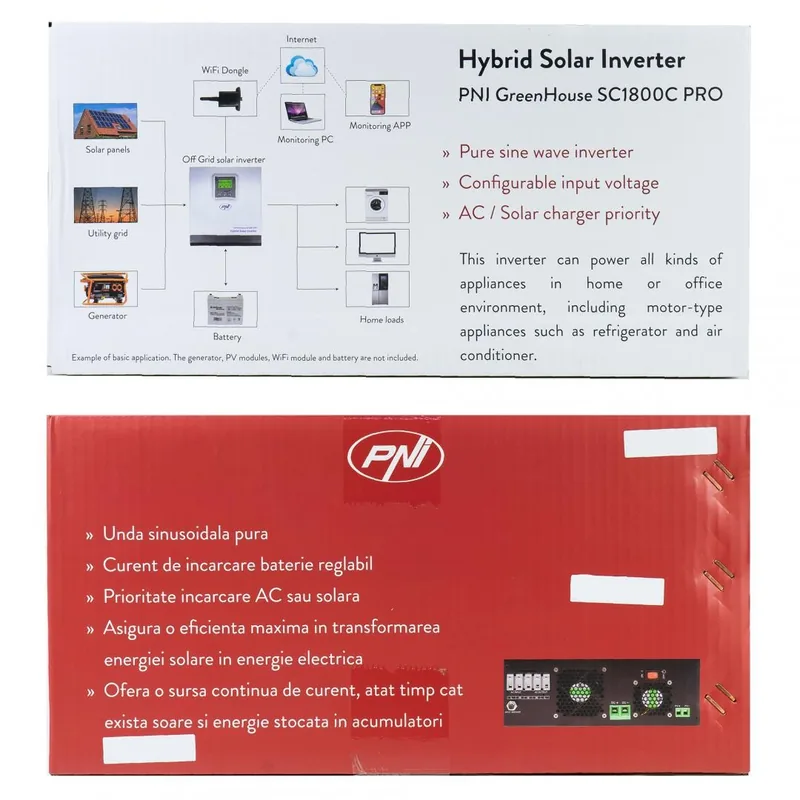 PNI GreenHouse SC1800C PRO 3000W 24V MPPT 60A Off Grid Hibrid Sinus Pur 28411 - imagine 4
