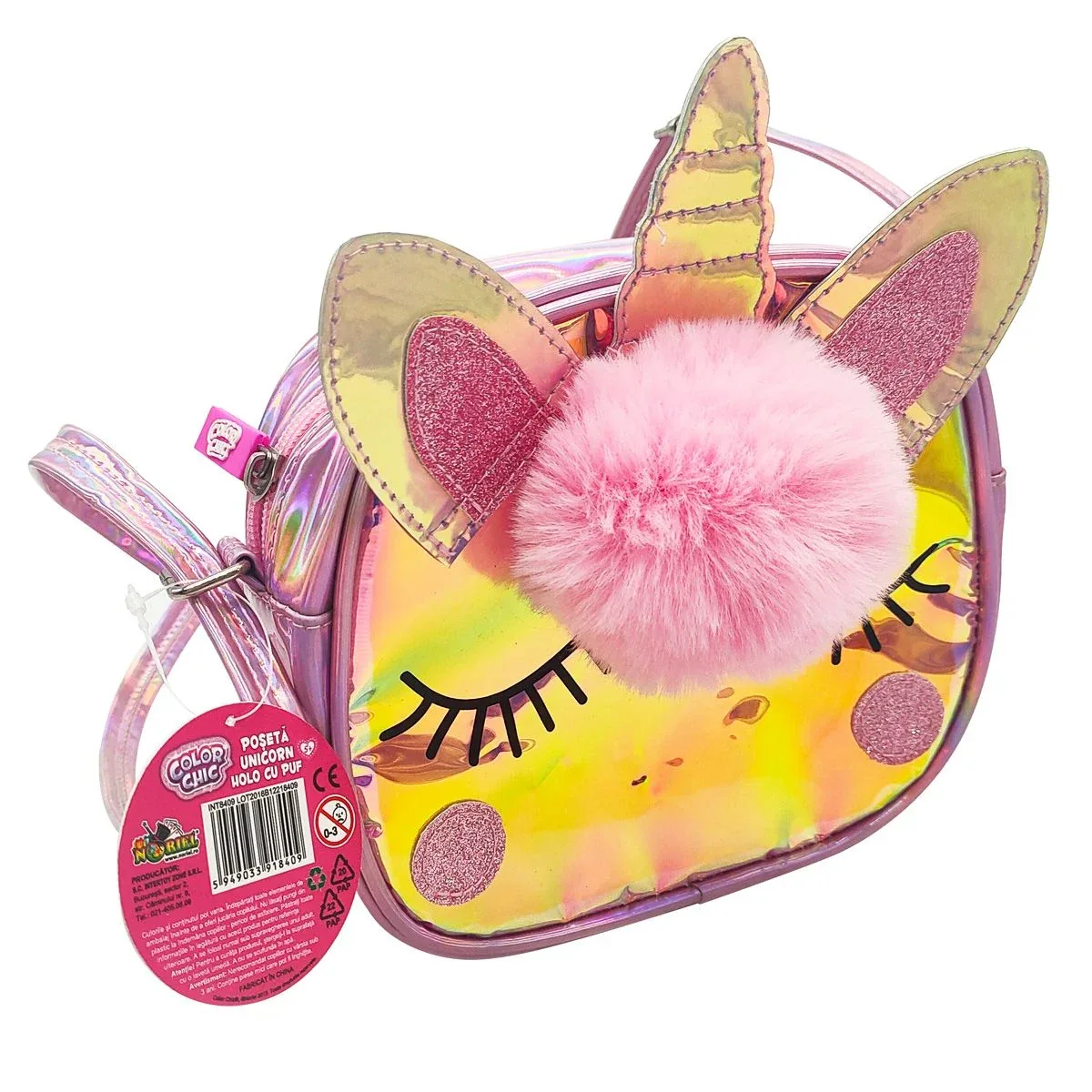 Poseta Color Chic Unicorn Holo cu Puf