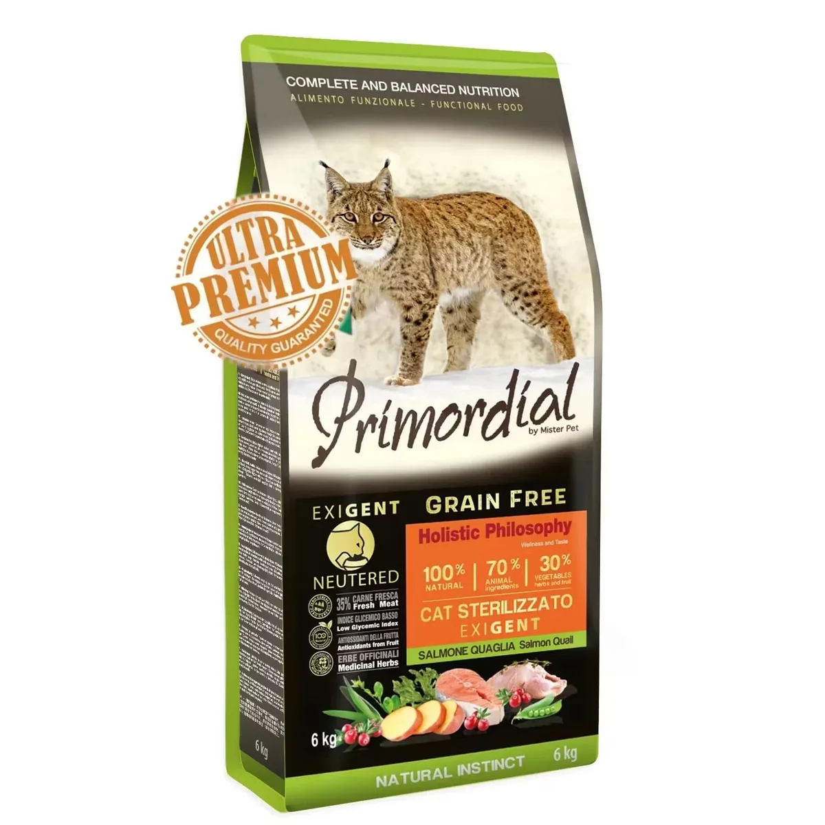 Hrana Uscata Pisici Primordial Grain-Free Sterilizat Exigent Somon Prepelita 6kg