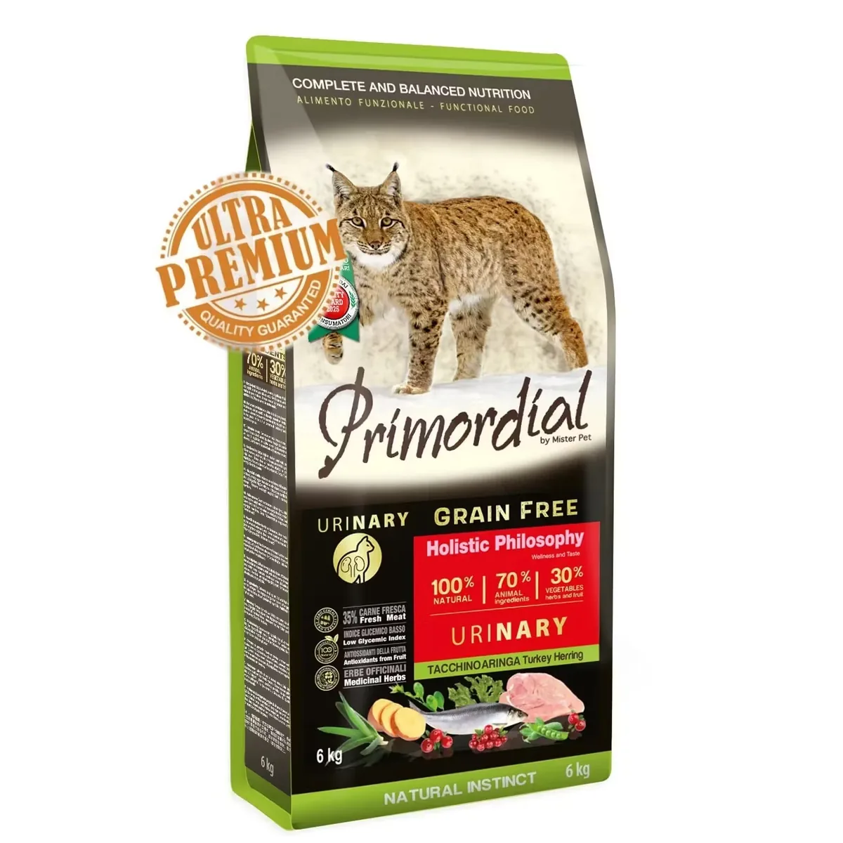 Primordial Grain-Free Holistic Cat Adult Urinary Curcan si Hering 400g