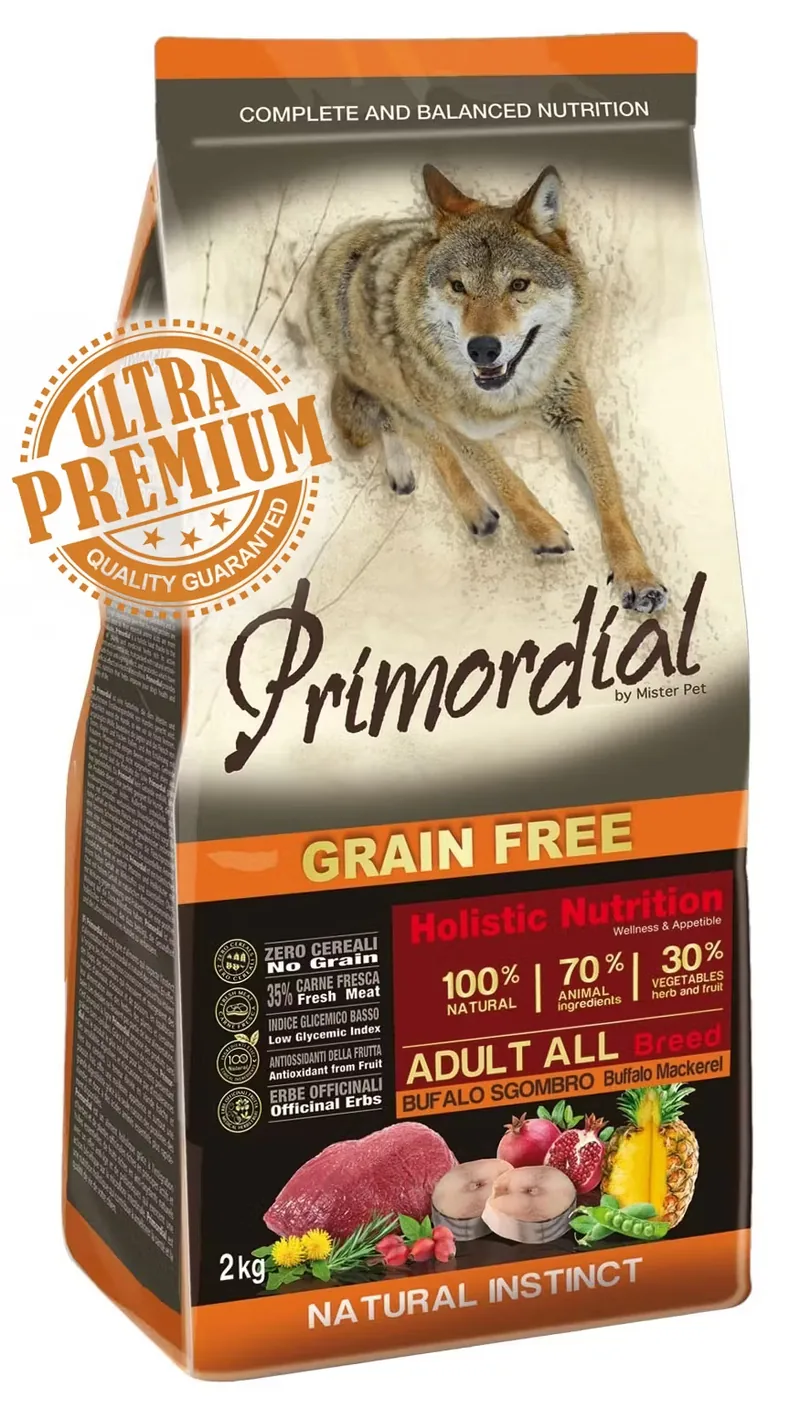 Hrana Caini Primordial Grain-Free Holistic Adult Bivol si Macrou 2kg