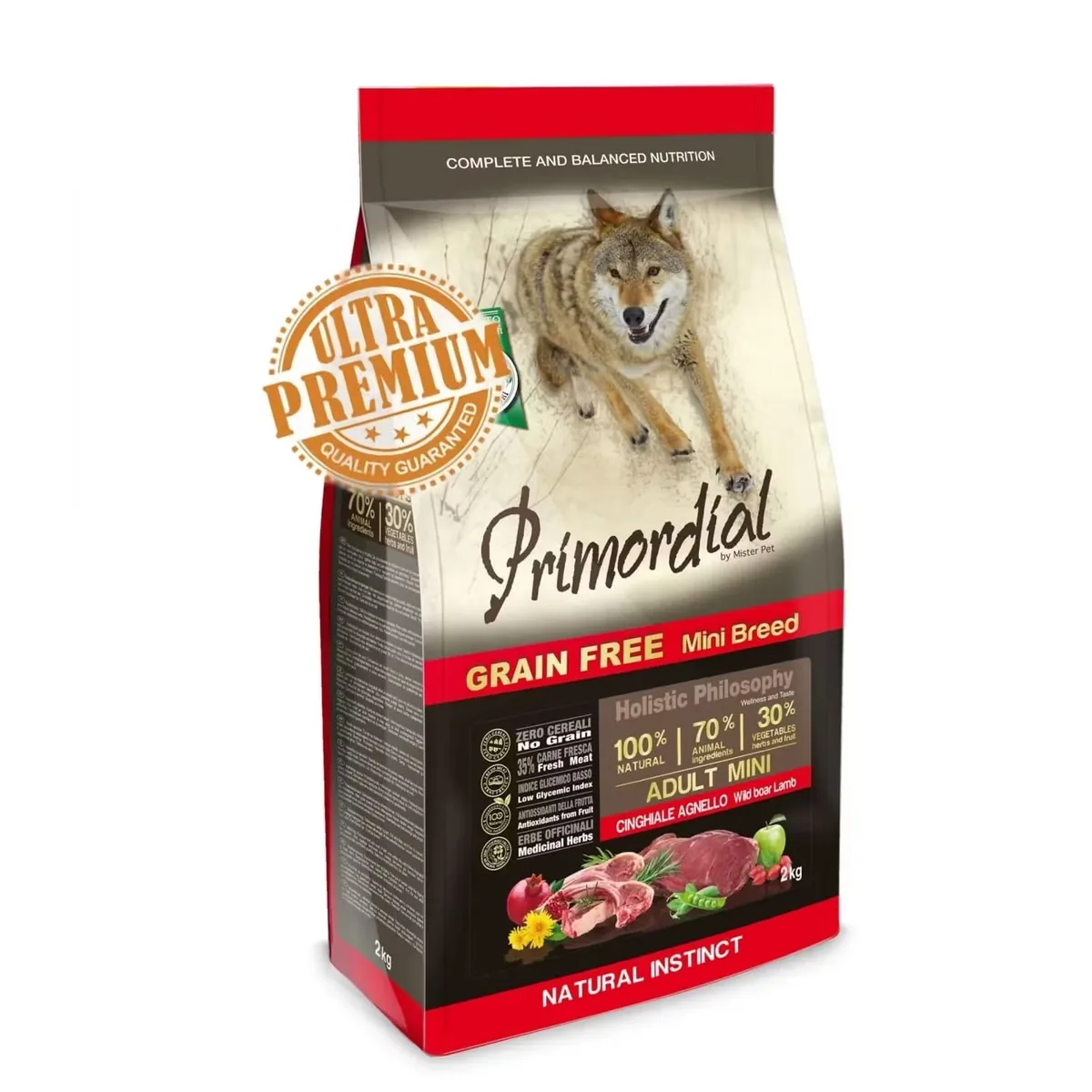 Hrana Caini Primordial Grain-Free Holistic Adult Mini Mistret si Miel 2kg