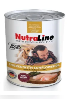 Conserva Câini Nutraline Adult Monoprotein Pui Ulei de Floarea-Soarelui 800g