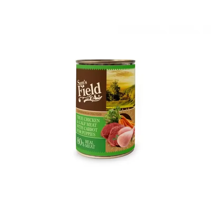 Hrana Umeda pentru Catei Sam's Field True Meat Fara Cereale Pui si Vitel cu Morcov 400g