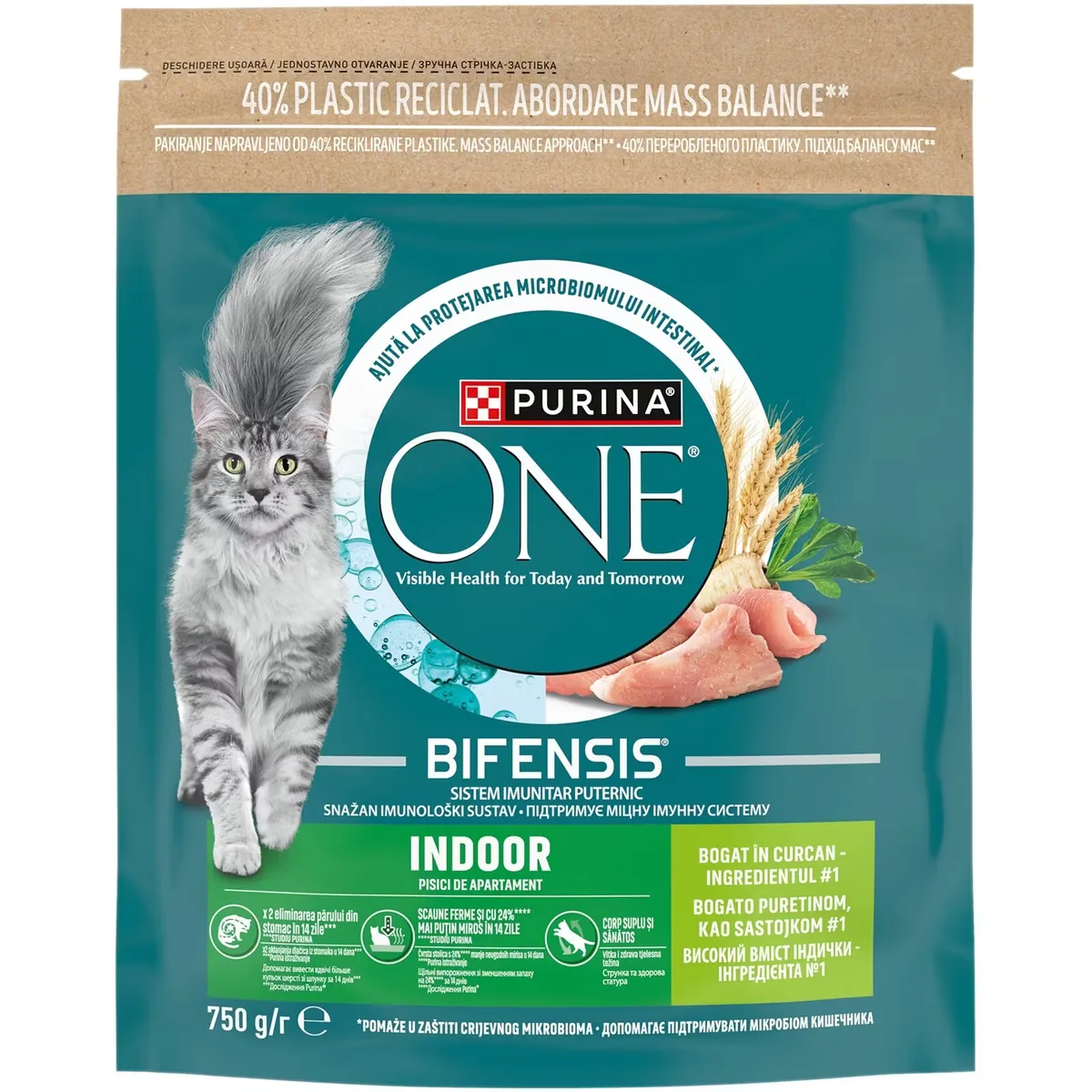 Hrana Uscata Pentru Pisici Purina ONE INDOOR Formula Curcan si Cereale Integrale 750g