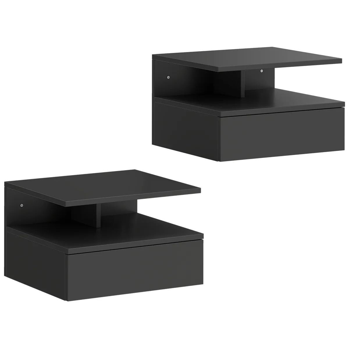 Set 2 Noptiere Suspendate HOMCOM cu Sertar si Raft Deschis Negru 35x32x22.5cm