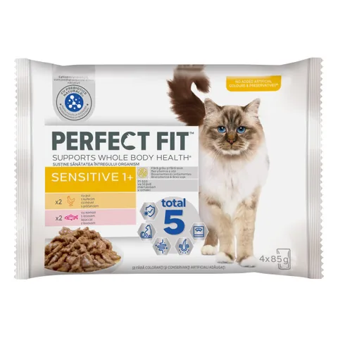 Hrana Umeda pentru Pisici Perfect Fit Sensitive Pui si Somon 4x85g