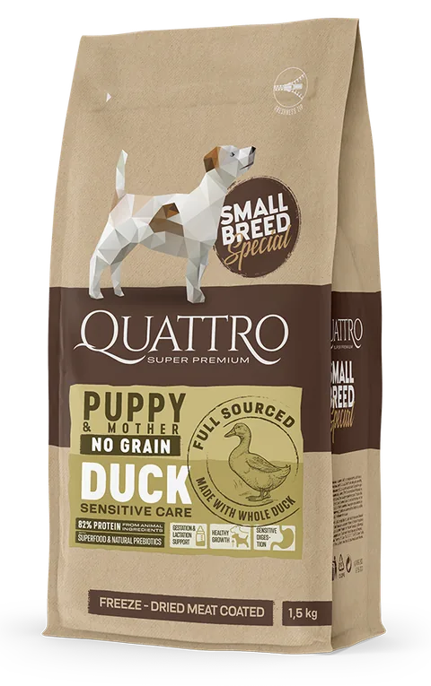 Hrana Uscata pentru Catei Quattro Rasa Mica Fara Cereale Pui 1.5kg