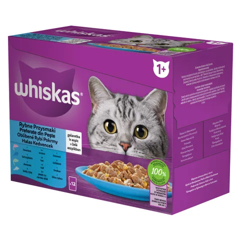 Hrana Umeda Pisici Whiskas Adult Selectii Somon/Ton/Cod/Peste Carne Alba 12x85g