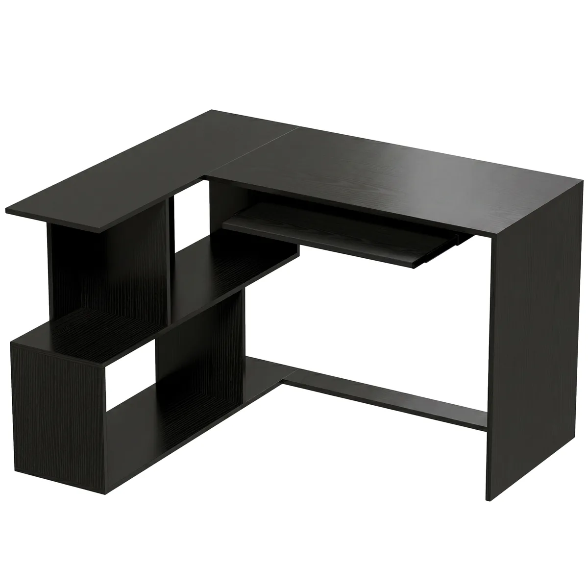 Birou de Colț HOMCOM 120x100x76cm L Suport Tastatura 4 Compartimente Negru