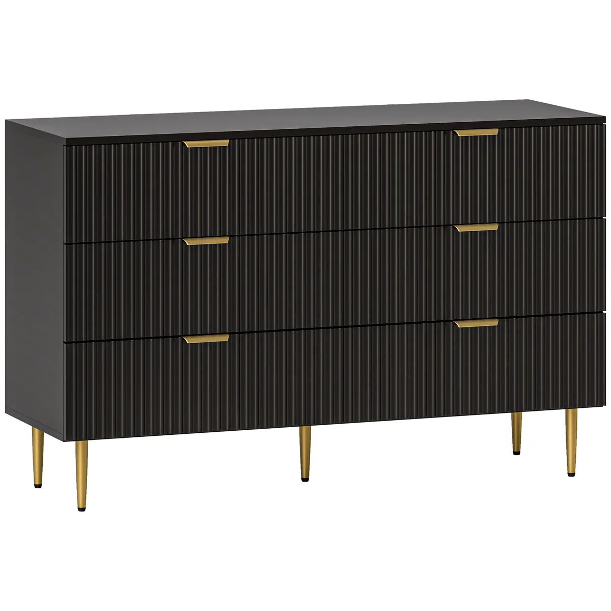 Comodă HOMCOM 6 Sertare 120x40x76.5cm Negru Auriu