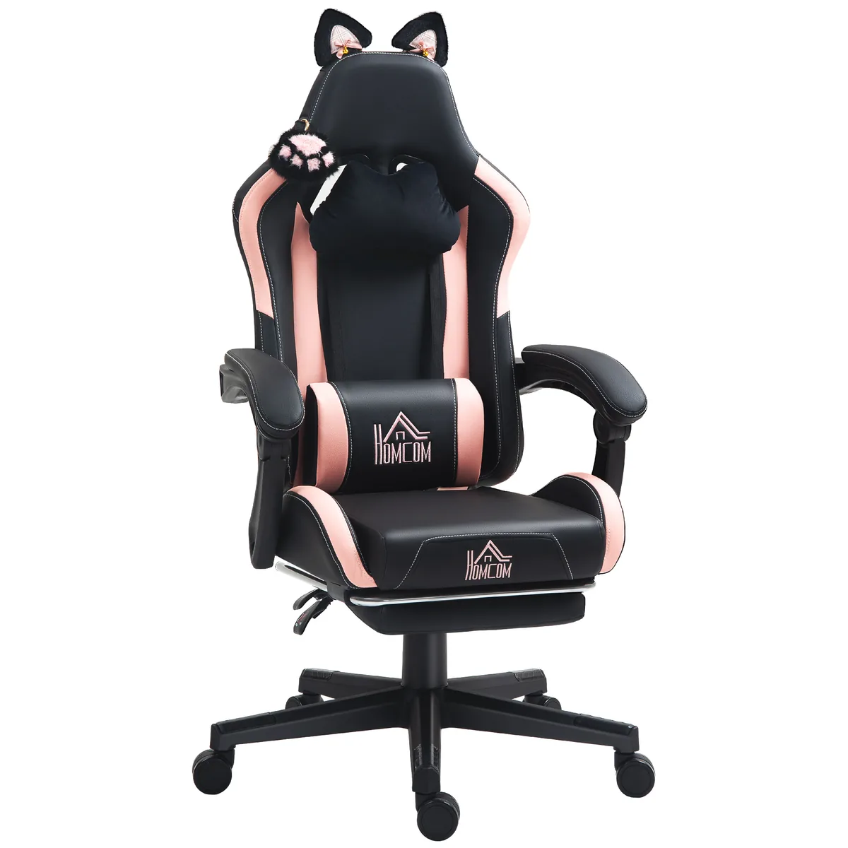 Homcom Scaun Gaming Ergonomic cu Urechi de Pisica Roz