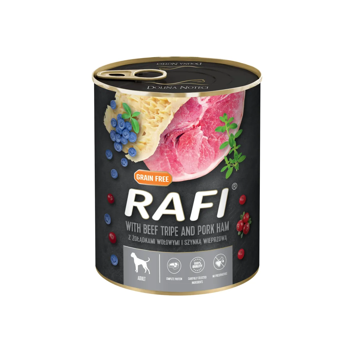 Hrana Umeda pentru Caini Rafi Dog Sunca de Porc si Burta de Vita 800g