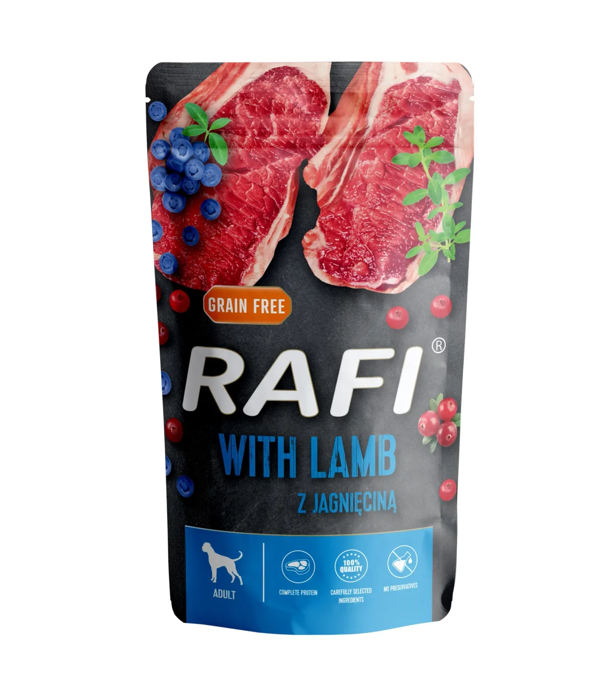 Hrana Umeda pentru Caini Rafi Dog Miel si Afine 500g