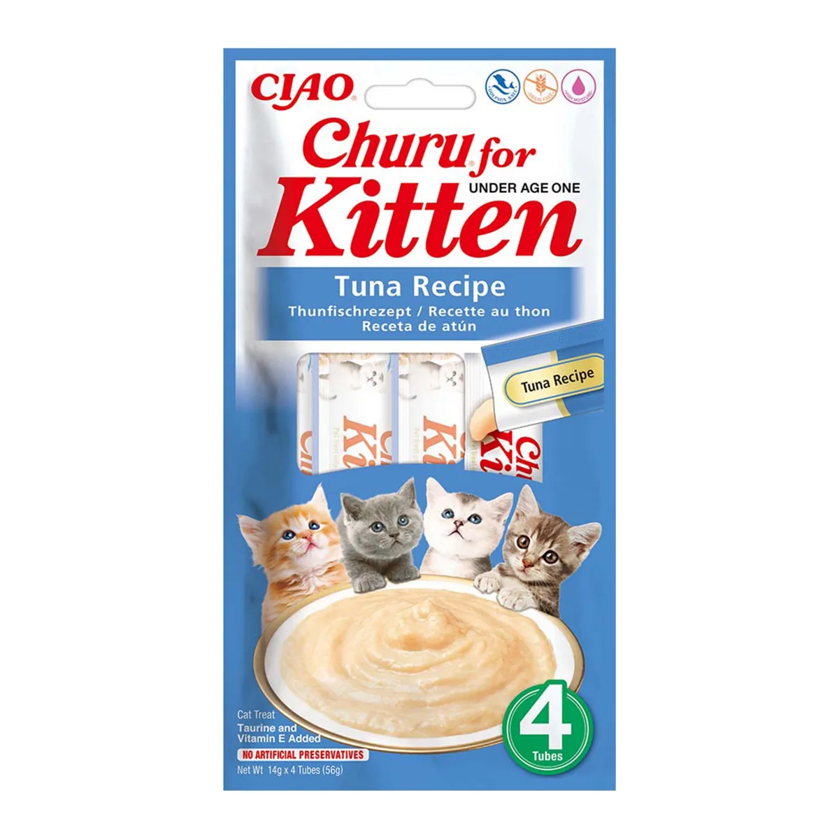 Recompensa Cremosa pentru Pisici Inaba Ciao Churu Kitten cu Ton 4x14g