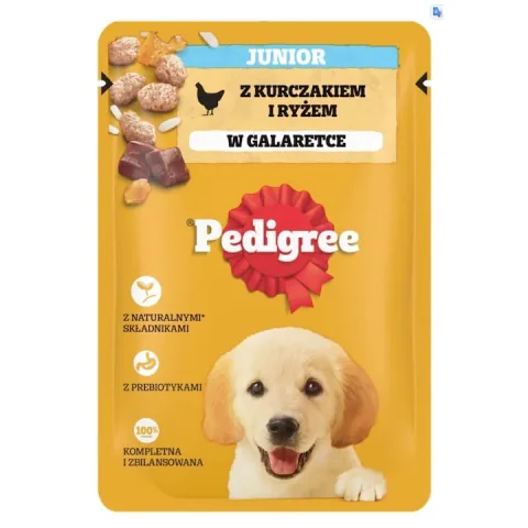 Hrana Umeda pentru Pui de Caini Pedigree Cu Pui si Orez in Aspic 100g