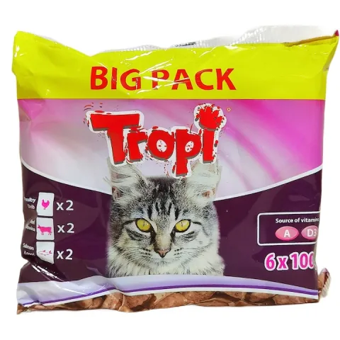 Hrana Umeda pentru Pisici Tropi Pui Vita si Somon 6x100g