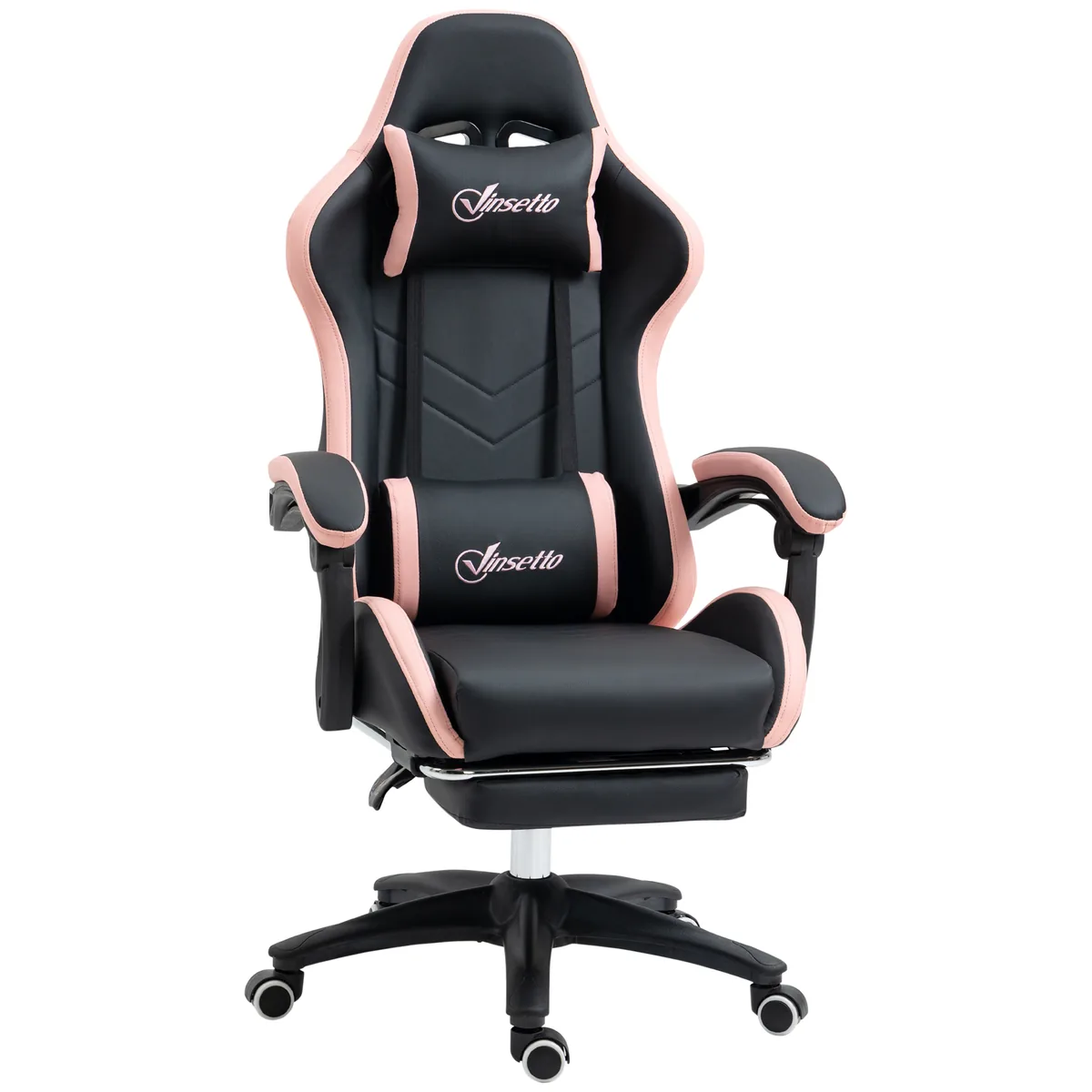 Scaun de Gaming Vinsetto Piele PU Suport Picioare 65x65x121-129cm Roz si Negru