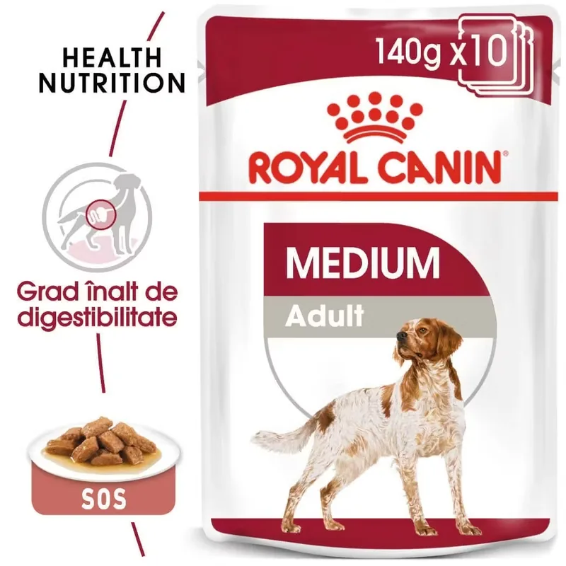 Hrana Umeda pentru Caine Royal Canin Medium Adult in Sos Set 10 x 140g