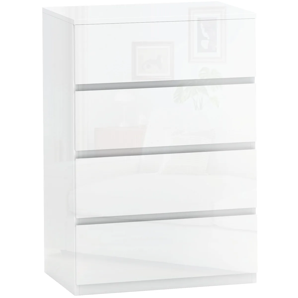 Comodă HOMCOM 4 Sertare Anti-Răsturnare 55x33x80cm Alb Lucios