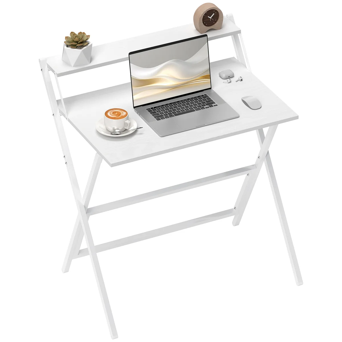 Birou Pliabil HOMCOM cu Poliță pentru Monitor 81.5x62x86.5cm Alb