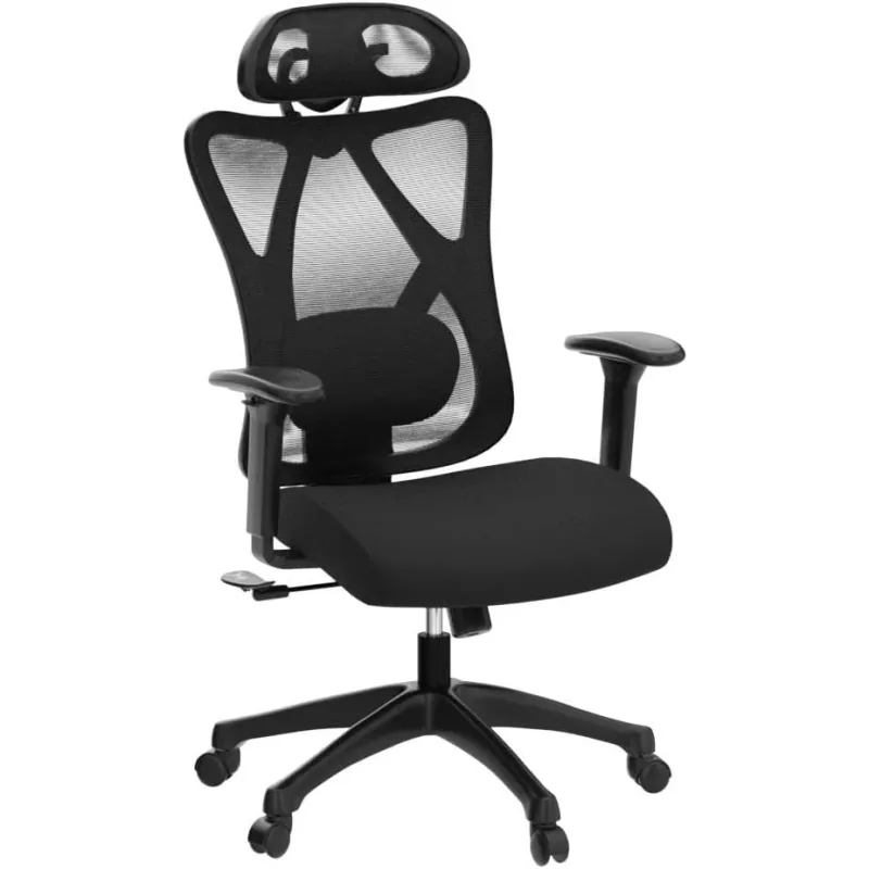 Scaun de Birou Brius Ergonomic Reglabil Suport Lombar Tetiera 120kg 70x70x125cm Negru