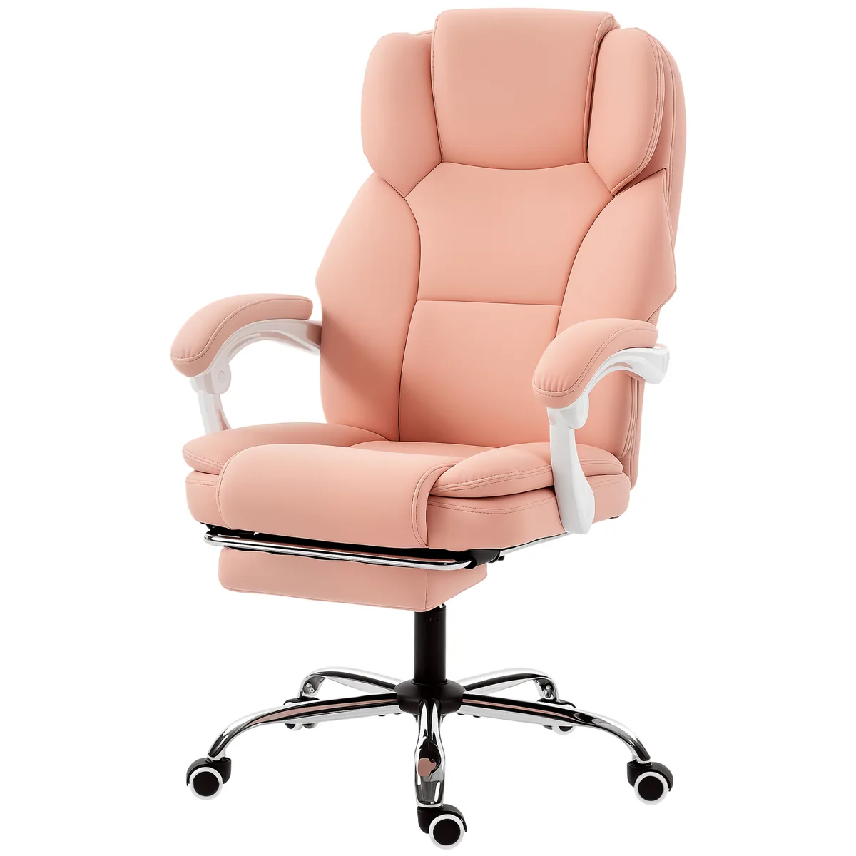 Scaun de Birou HOMCOM Ergonomic Inclinabil Piele Sintetica pentru Animale Inaltime Reglabila Roz