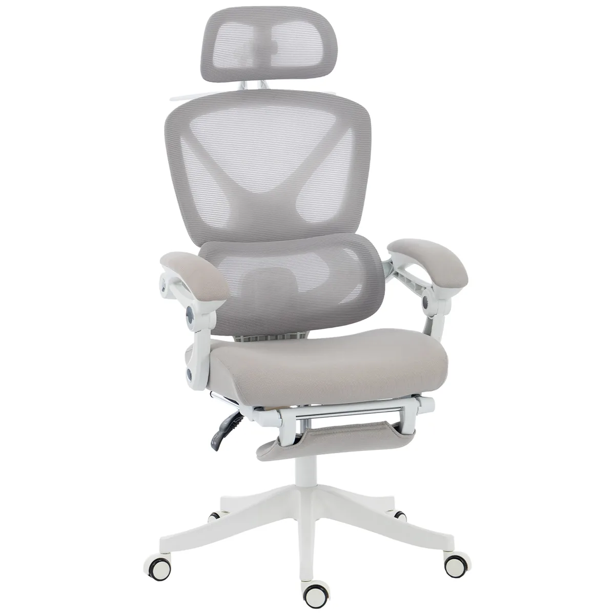 Scaun de Birou HOMCOM Ergonomic Rabatabil din Plasa cu Tetiera Reglabila Gri
