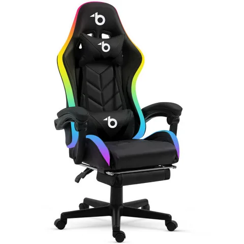 Scaun Gaming RGB LED cu Cotiere si Perna Negru