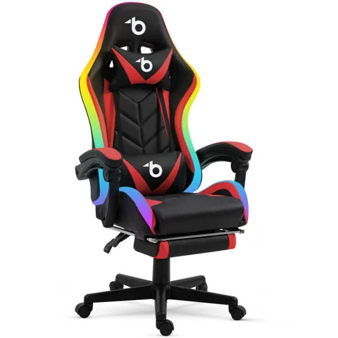Scaun Gamer Generic RGB LED Cotiere Perna Negru/Rosu