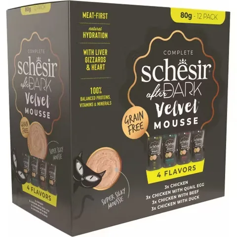 Hrana Umeda pentru Pisici Schesir After Dark Cat Multipack Velvet Mousse 12x80g