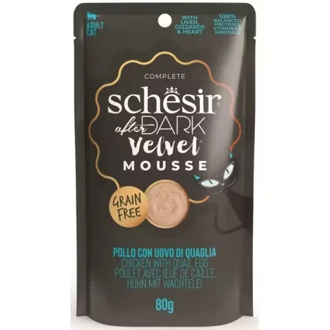 Hrana Umeda Pisici Schesir After Dark Velvet Mousse Pui si Ou de Prepelita 80g