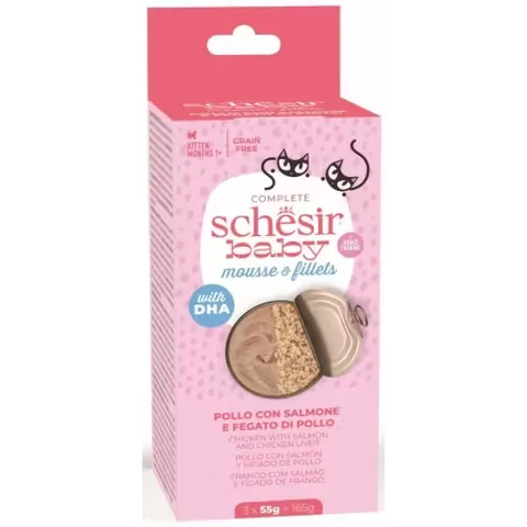 Hrana Umeda Pisici Schesir Baby Mousse Pui si Somon 3x55g