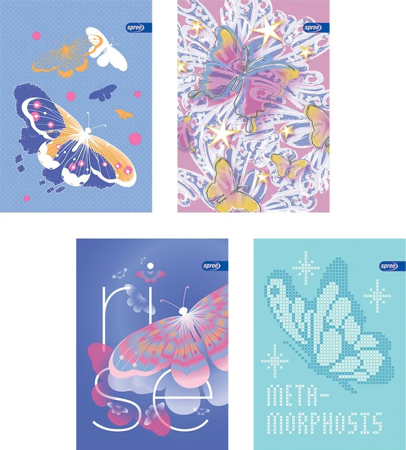 Set 10 Caiete Spree Butterfly A4 62 Foi Rânduri Largi Sortiment