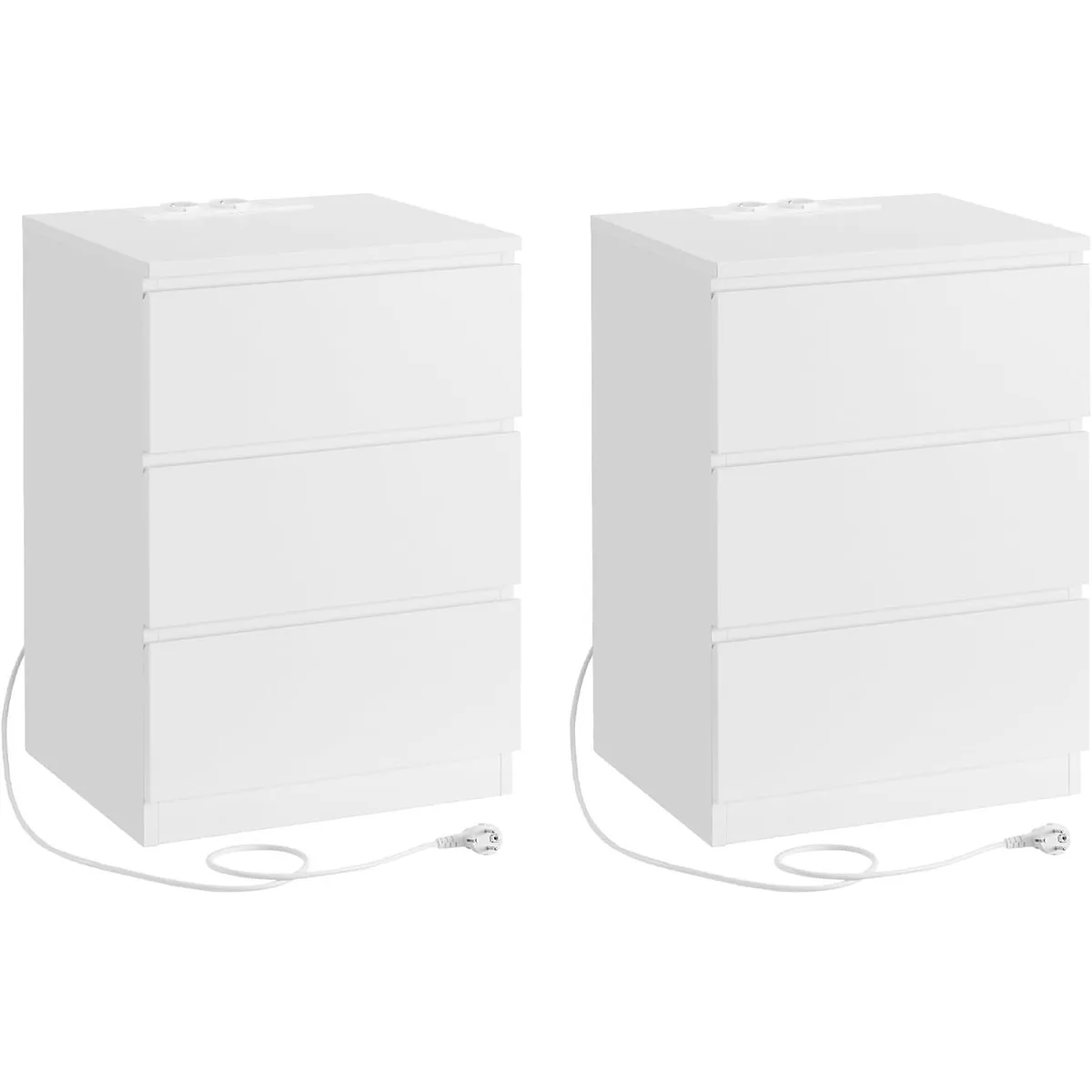 Set 2 Noptiere Brius 3 Sertare Prize USB Integrate 35x40x59cm Alb