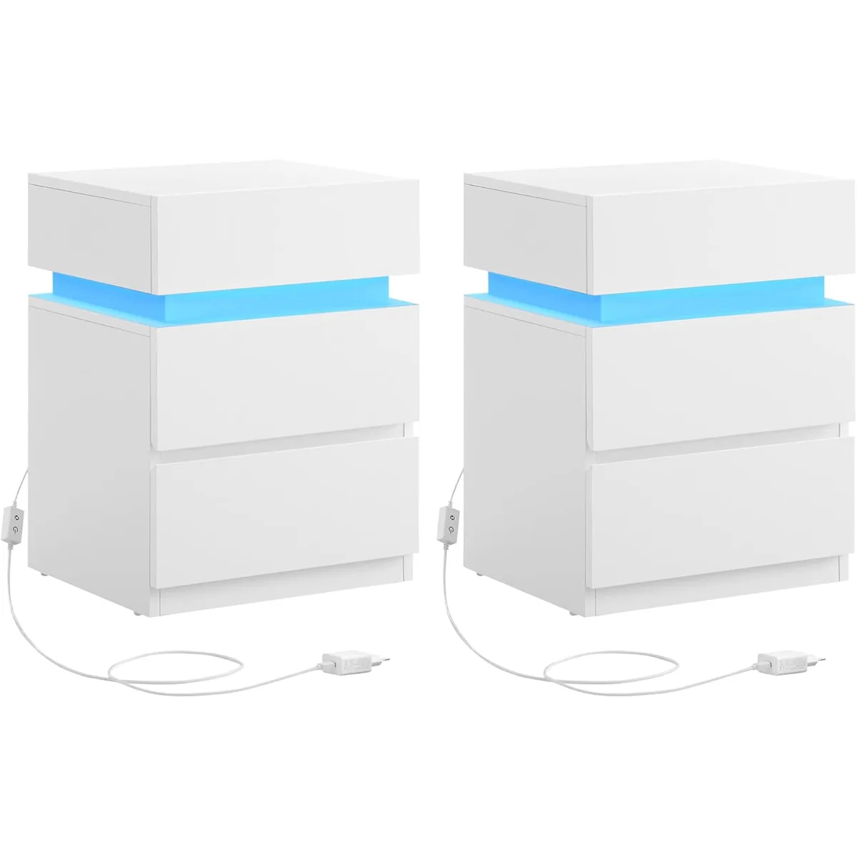 Set 2 Noptiere Brius KAILYN LED Culori Reglabile Alb 35x40x55cm