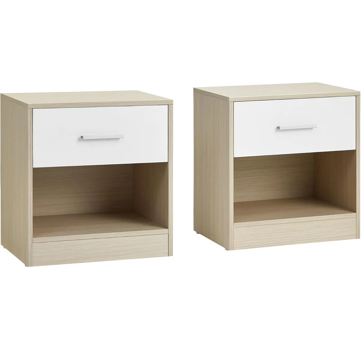 Set 2 Noptiere Brius LET819T67 39x28x41cm cu Sertar si Compartiment Deschis Bej Natur si Alb