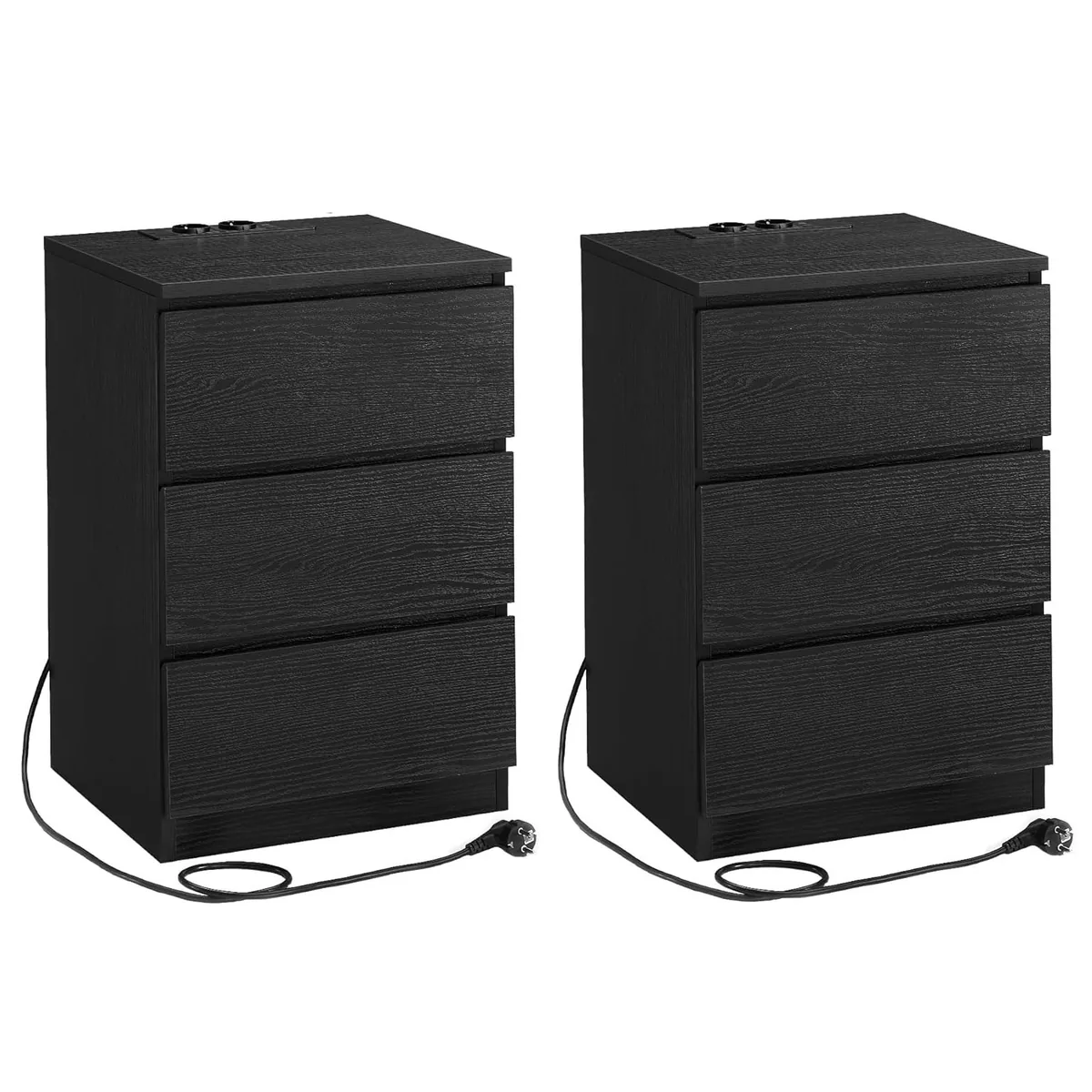 Set 2 Noptiere Brius PAL 3 Sertare Prize USB 35x40x59cm Negru